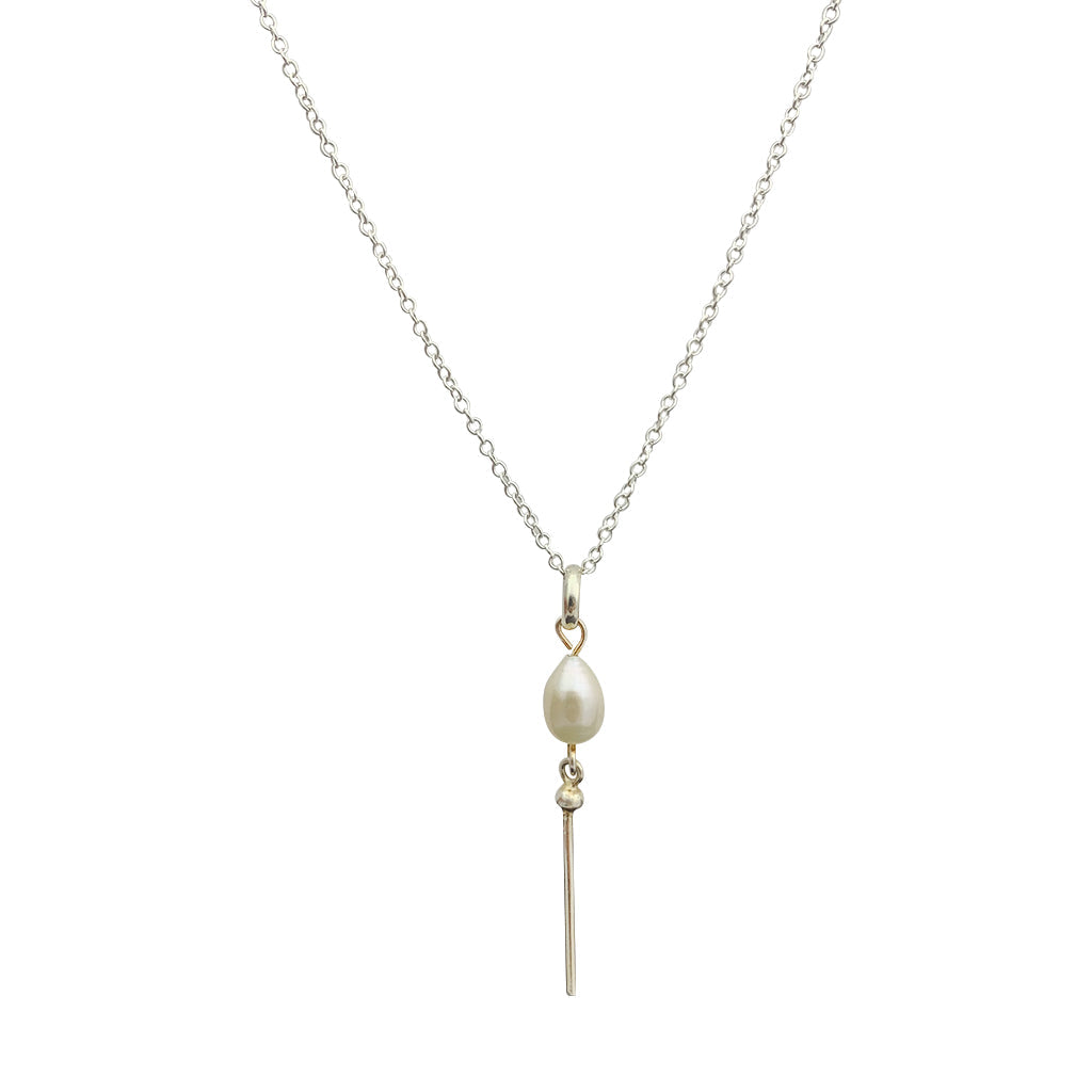 Freshwater Pearl Bar Necklace Sterling Silver Dainty Minimal 20in Chain 1.75in BandsCo Straps