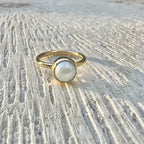 Freshwater Pearl Bombshell Ring Gold-Plated Recycled Metal Band Statement BandsCo Straps