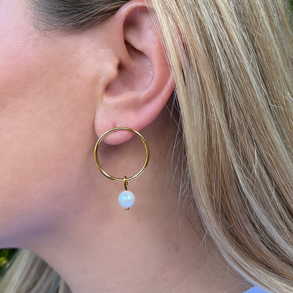 Freshwater Pearl Circle Earrings Gold Plated Recycled Shell Handmade BandsCo Straps