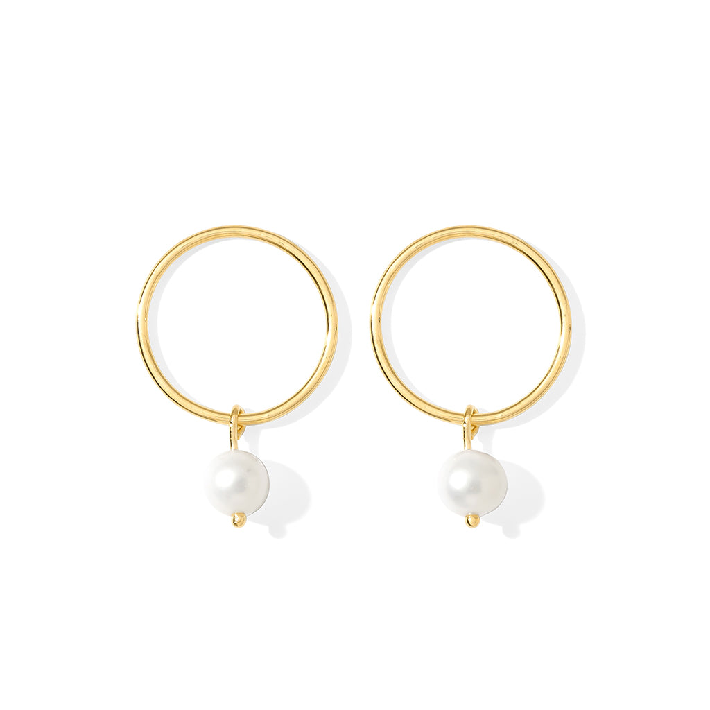 Freshwater Pearl Circle Earrings Gold Plated Recycled Shell Handmade BandsCo Straps