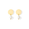 Freshwater Pearl Disc Earrings Recycled Shell Gold Plated Minimalist 1920s BandsCo Straps