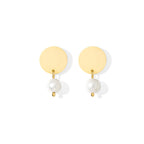 Freshwater Pearl Disc Earrings Recycled Shell Gold Plated Minimalist 1920s BandsCo Straps