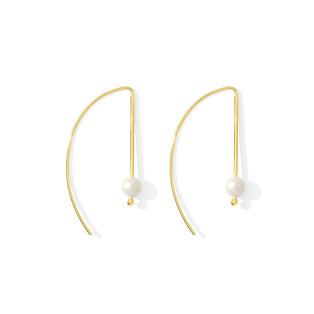 Freshwater Pearl Hook Earrings Gold Plated Recycled Shell Minimalist Jewelry BandsCo Straps
