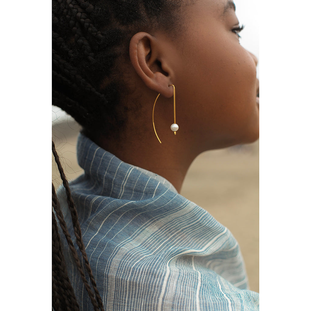 Freshwater Pearl Hook Earrings Gold Plated Recycled Shell Minimalist Jewelry BandsCo Straps