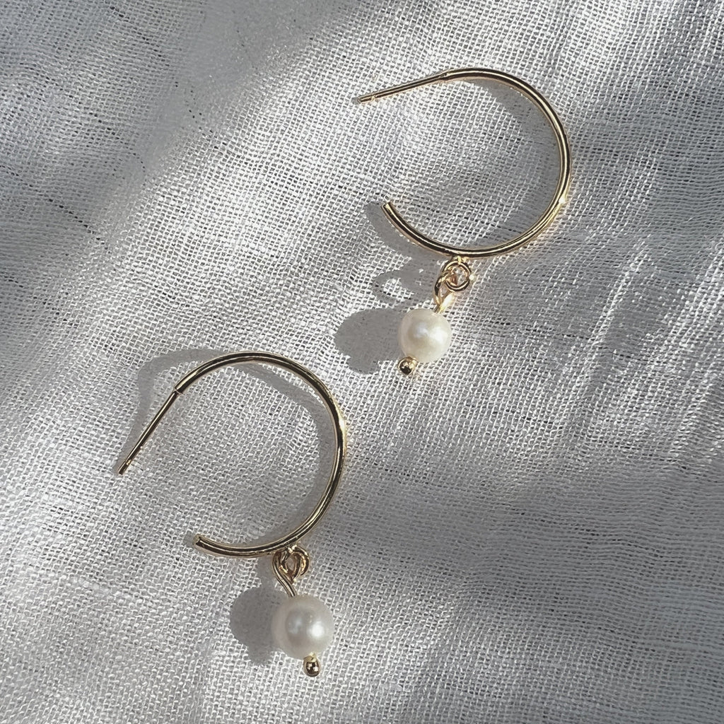 Freshwater Pearl Hoop Earrings Gold Plated Recycled Shell Brass Minimal BandsCo Straps
