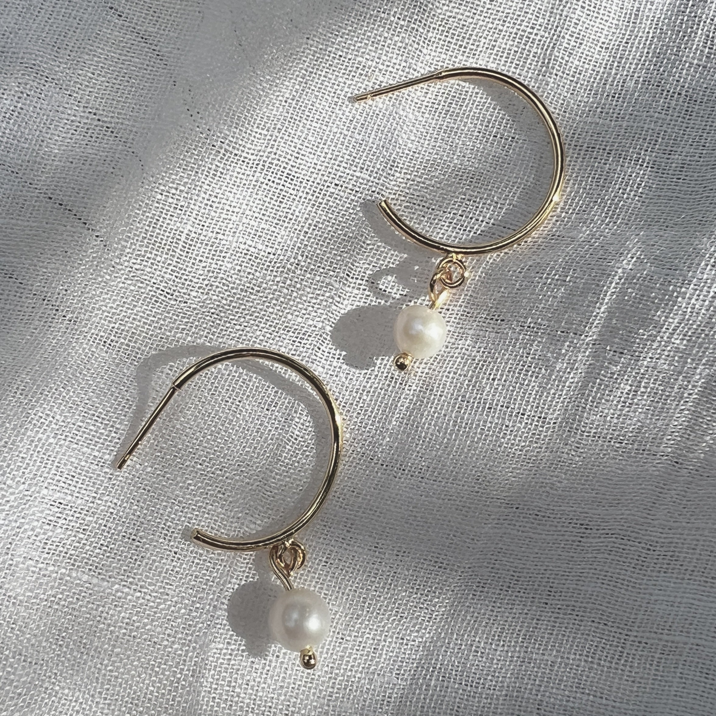 Freshwater Pearl Hoop Earrings Gold Plated Recycled Shell Brass Minimal BandsCo Straps