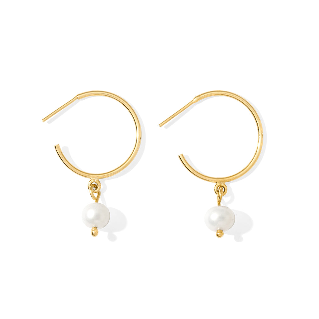 Freshwater Pearl Hoop Earrings Gold Plated Recycled Shell Brass Minimal BandsCo Straps