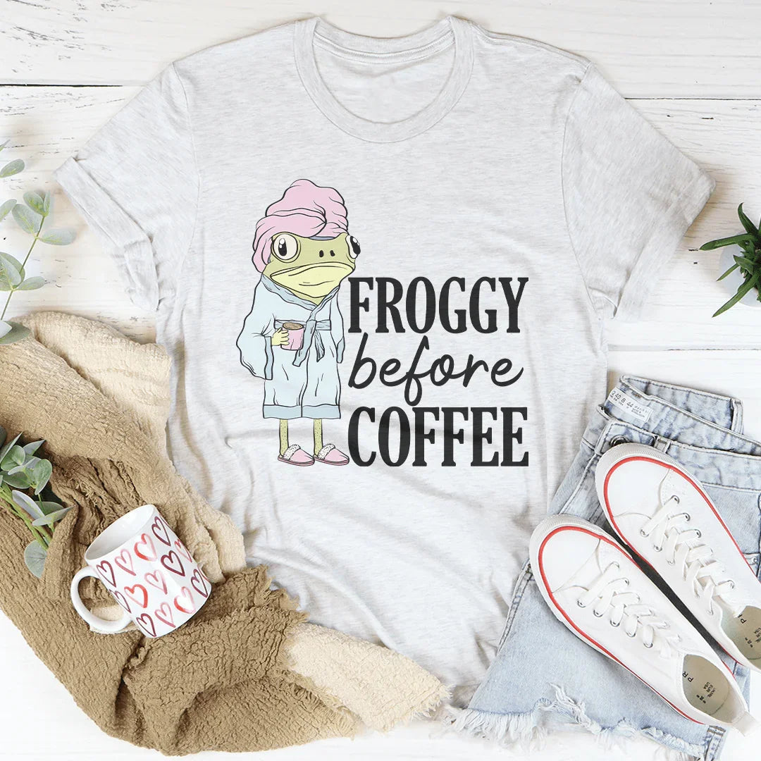 Froggy Before Coffee Tee Peachy Sunday