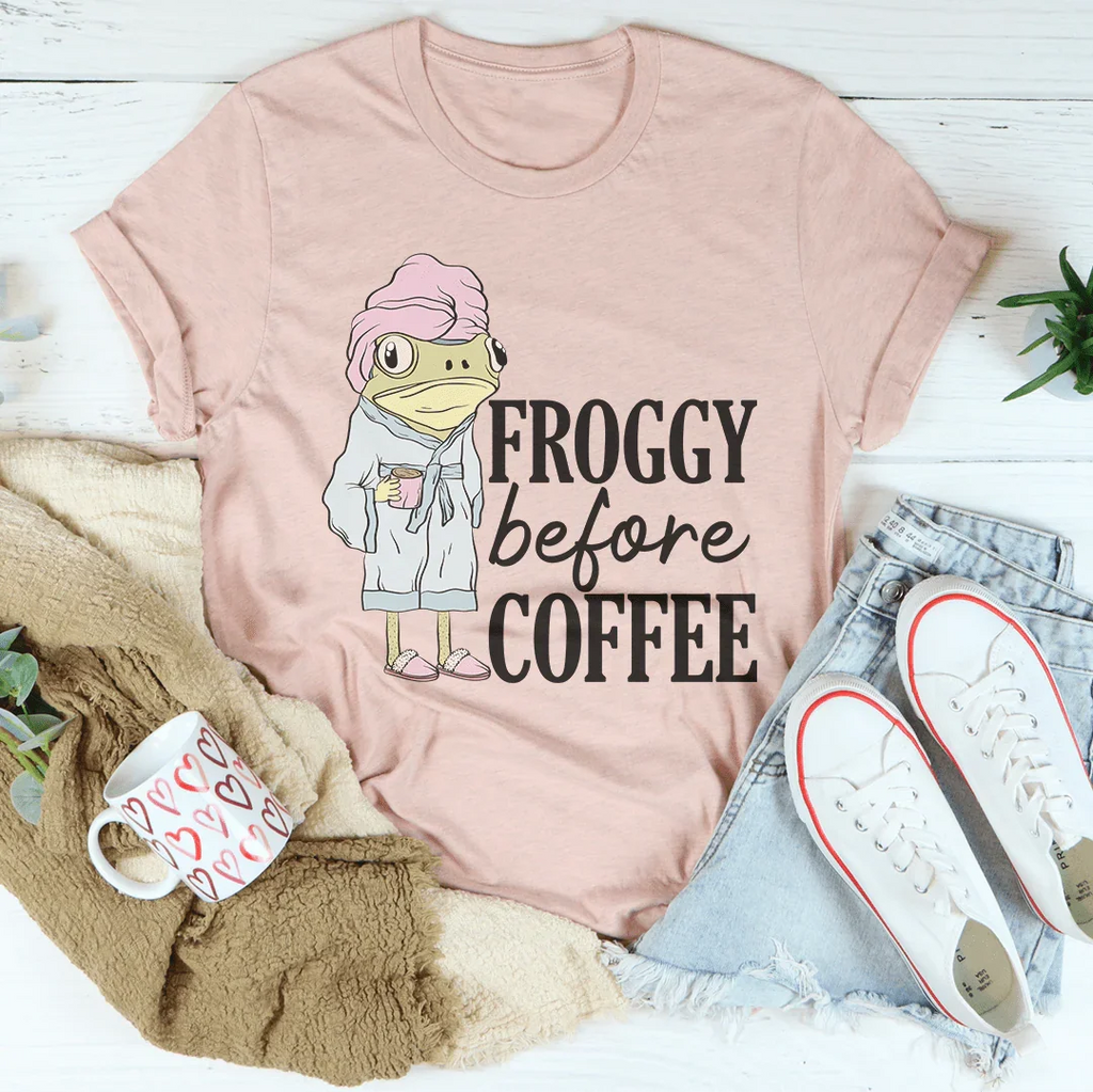 Froggy Before Coffee Tee Peachy Sunday