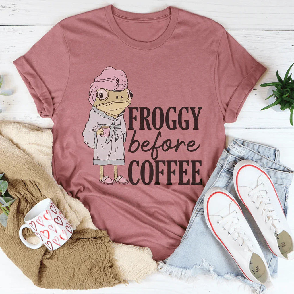 Froggy Before Coffee Tee Peachy Sunday