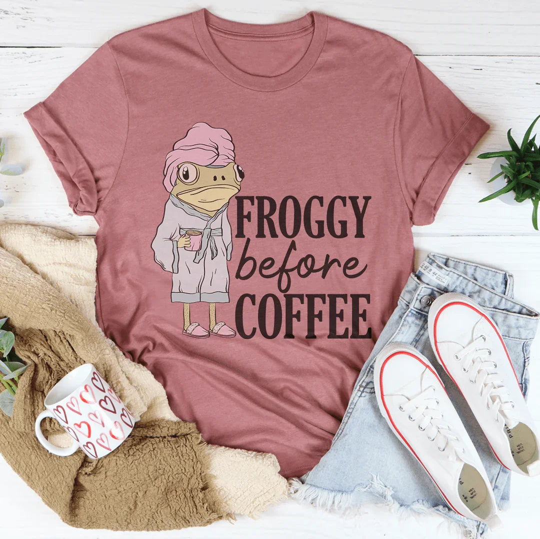 Froggy Before Coffee Tee Peachy Sunday