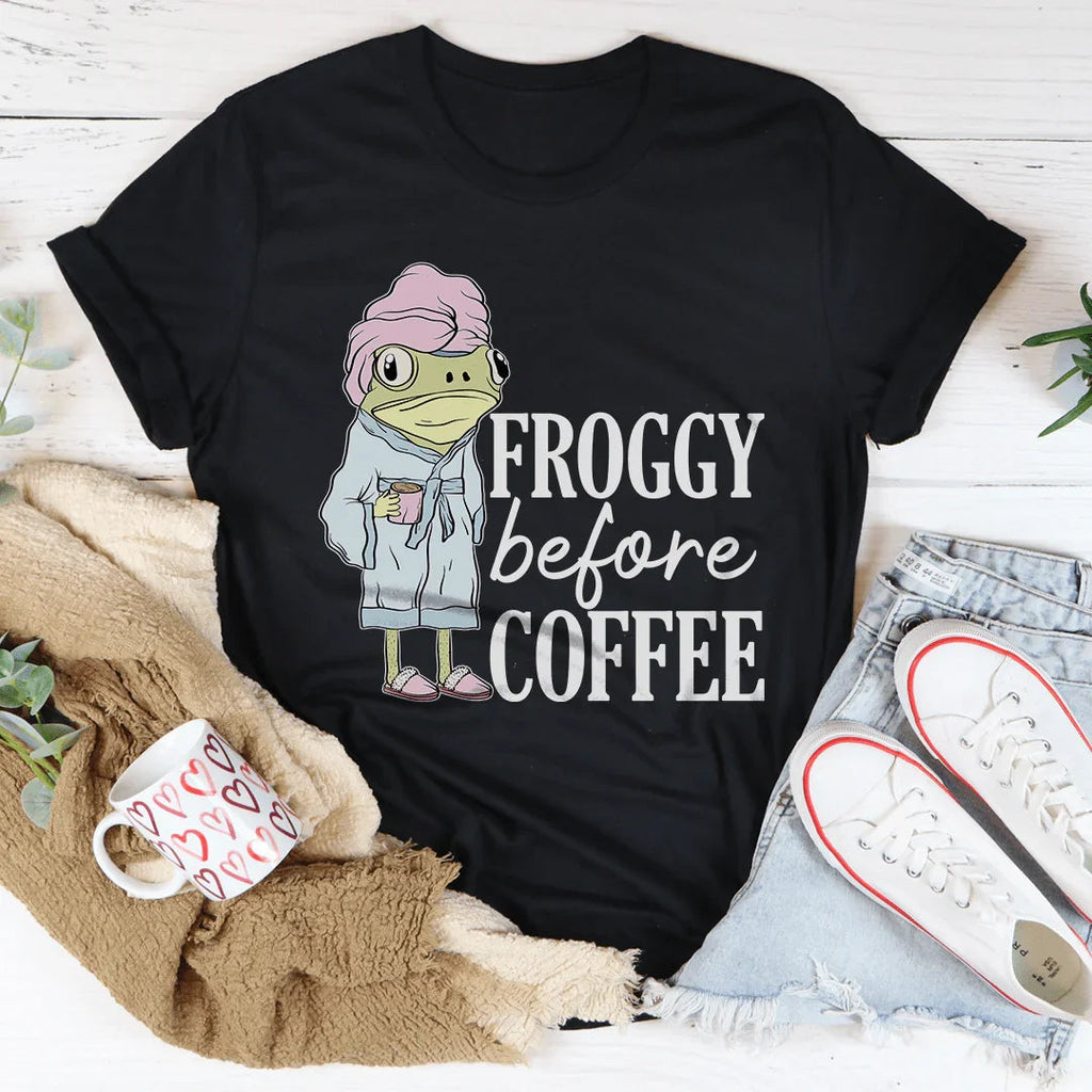 Froggy Before Coffee Tee Peachy Sunday