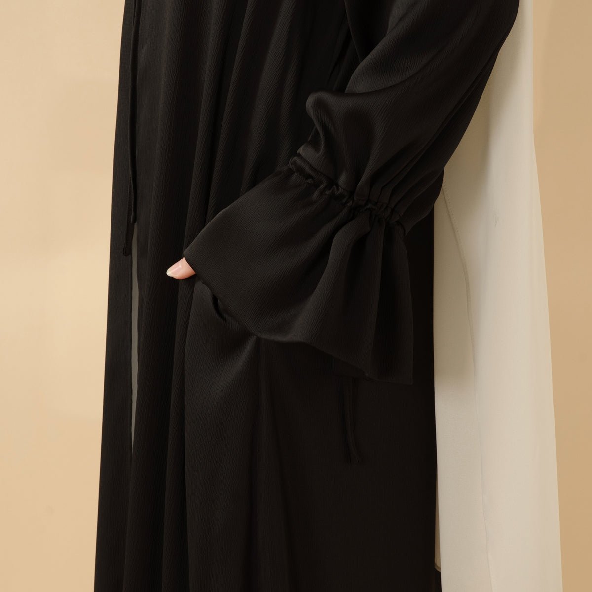 Front Bowknot Ribbon Tie Abaya With Ruffle Sleeves (MOA117)