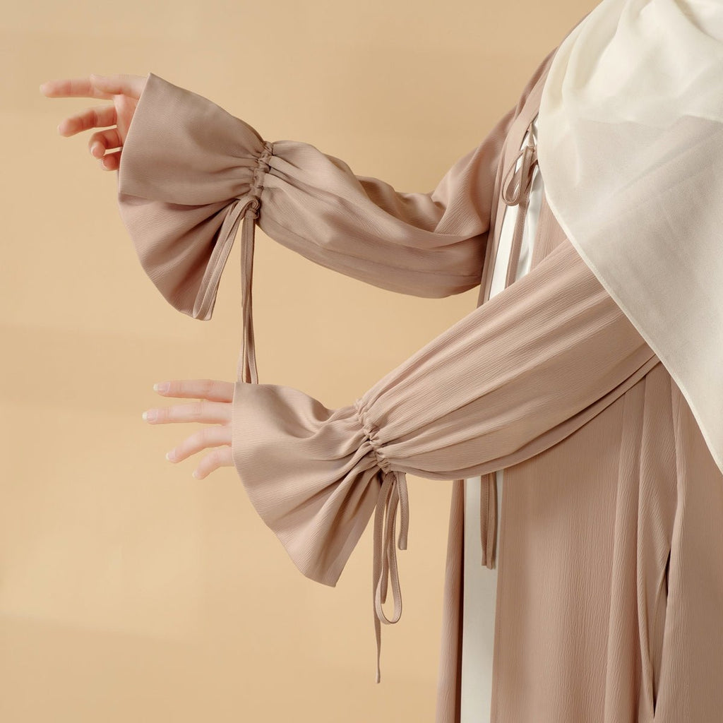 Front Bowknot Ribbon Tie Abaya With Ruffle Sleeves (MOA117)