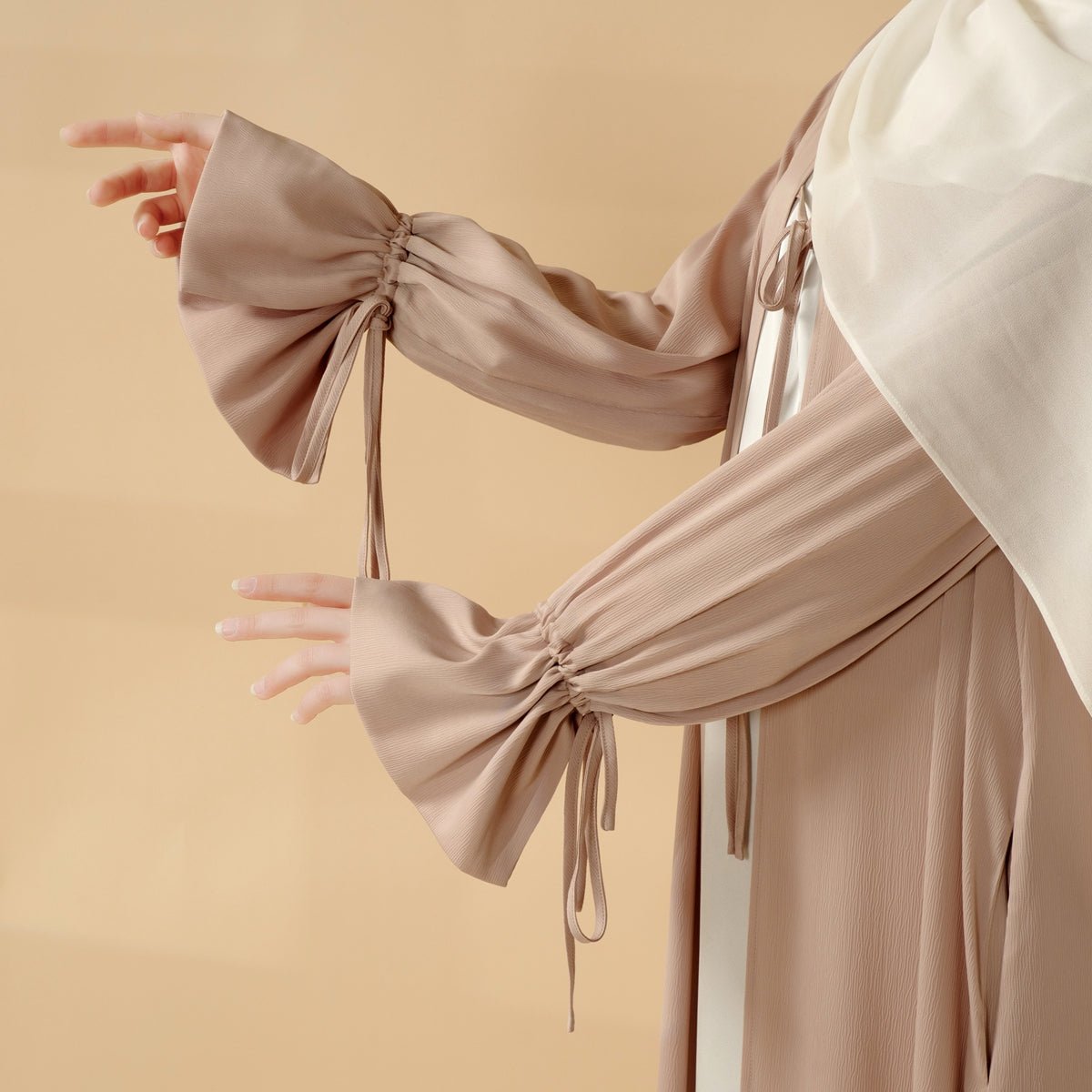 Front Bowknot Ribbon Tie Abaya With Ruffle Sleeves (MOA117)