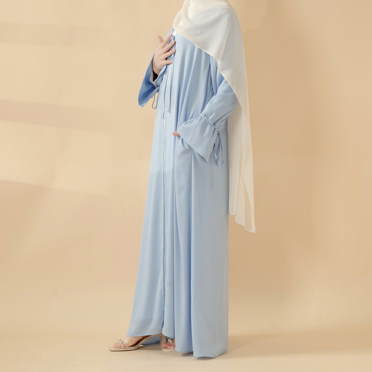 Front Bowknot Ribbon Tie Abaya With Ruffle Sleeves (MOA117)