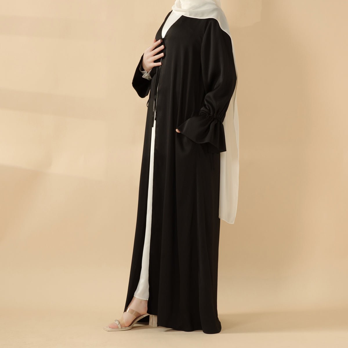 Front Bowknot Ribbon Tie Abaya With Ruffle Sleeves (MOA117)