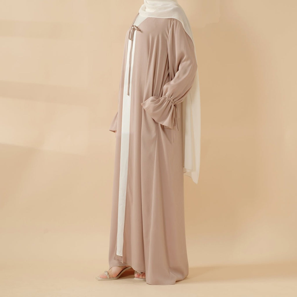 Front Bowknot Ribbon Tie Abaya With Ruffle Sleeves (MOA117)