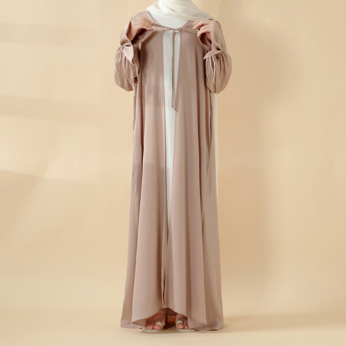 Front Bowknot Ribbon Tie Abaya With Ruffle Sleeves (MOA117)