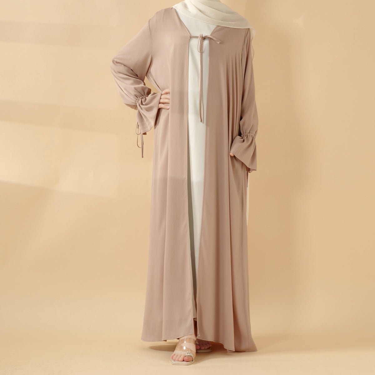 Front Bowknot Ribbon Tie Abaya With Ruffle Sleeves (MOA117)