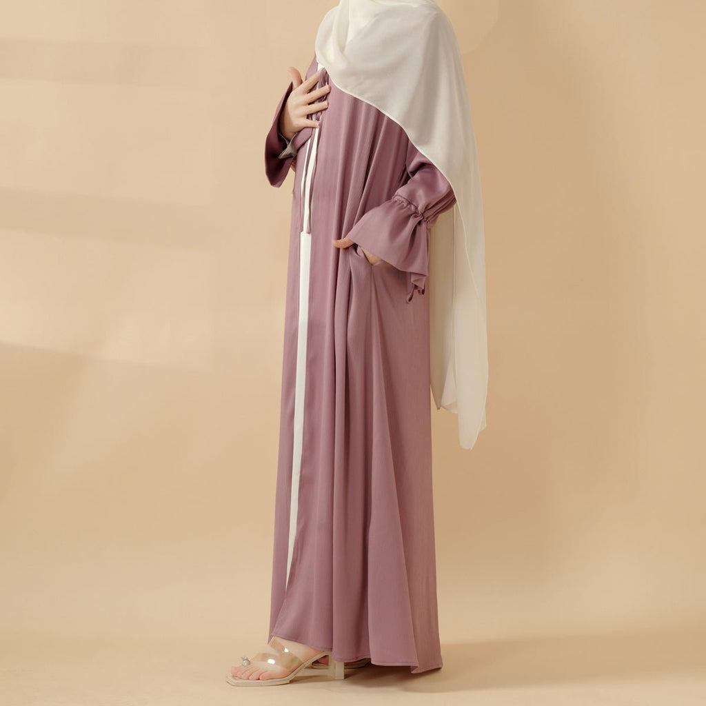 Front Bowknot Ribbon Tie Abaya With Ruffle Sleeves (MOA117)