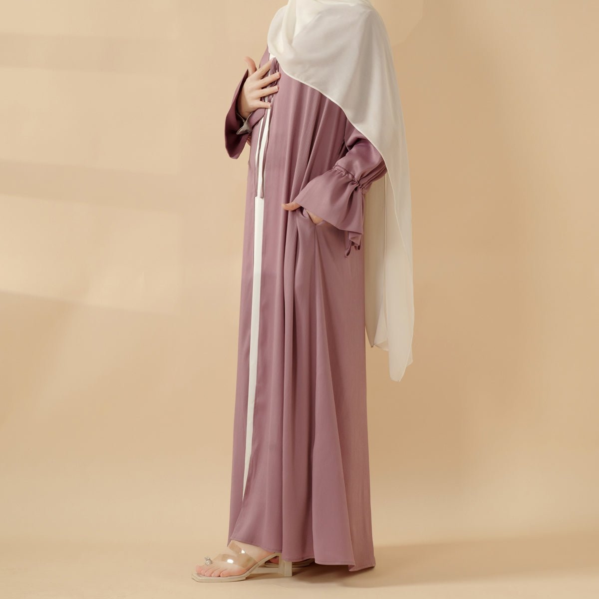 Front Bowknot Ribbon Tie Abaya With Ruffle Sleeves (MOA117)
