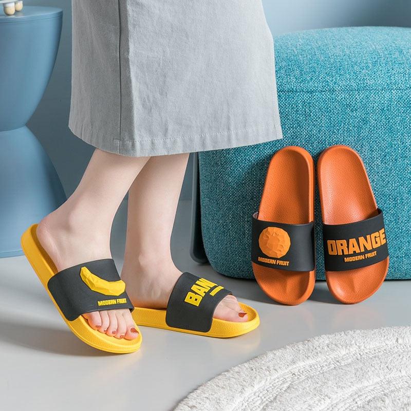 Fruit Home Women Slippers Banana Summer Indoor Flats Orange Bathroom Slides Non Slip Fruit Slippers Soft Slide Sandals Non-Slip Bath Shower Slippers Stevvex