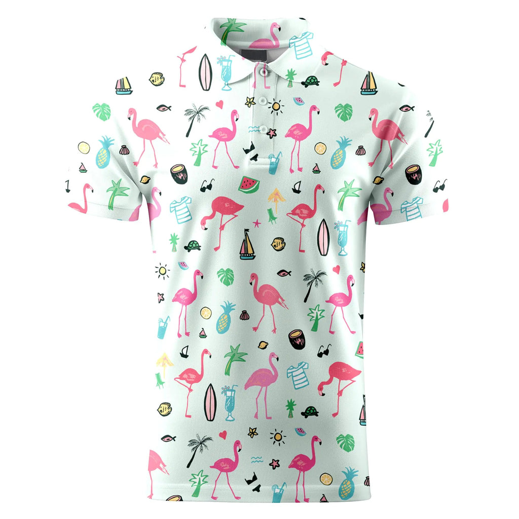 Flamingo Bird Summer Funny Golf Shirts for MenMens Hawaiian Shirts Short Sleeve Novelty Crazy Golf Shirts Lootquake LLC