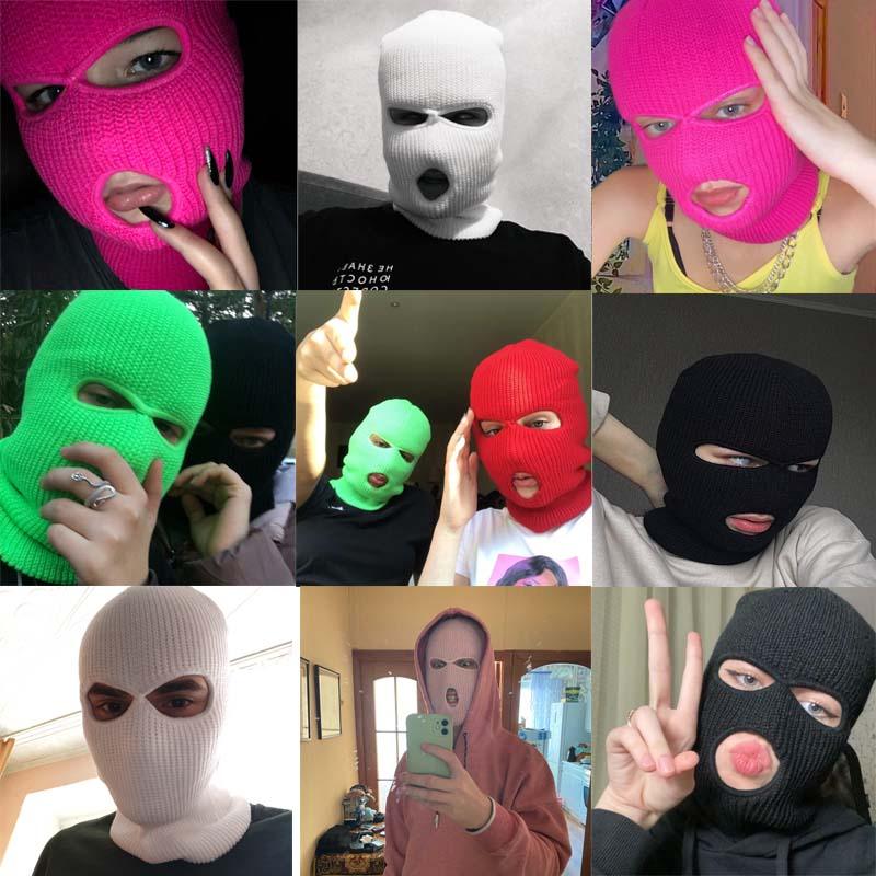 Full Face Cover Mask Three 3 Hole Balaclava Knit Hat Army Tactical CS Winter Ski Cycling Mask Beanie Hat Scarf Warm Face Masks Knit Hat Full Face Cover Balaclava Hats Funny Party Embroidery Beanies Caps Hole Knitted Full Face Cover Stevvex