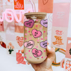 Funny Candy Heart Glass Cup 20oz With Bamboo Lid - Sarcastic V Day Gift BandsCo Straps