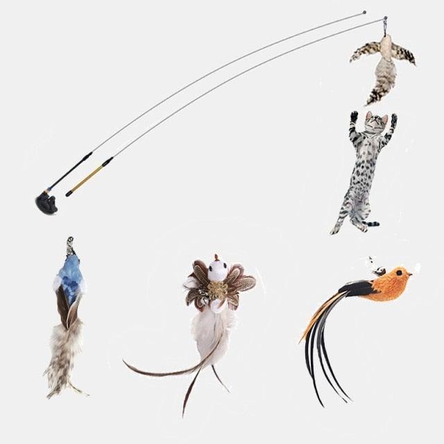 Funny Feather Bird with Bell Cat Stick Toy for Kitten Playing Teaser Wand Toy Cat Supplies Interactive Wiggle Moving Cat Kicker Toy with Plush Interactive Cat Toys Fun Toy For Cat Exercise Stevvex
