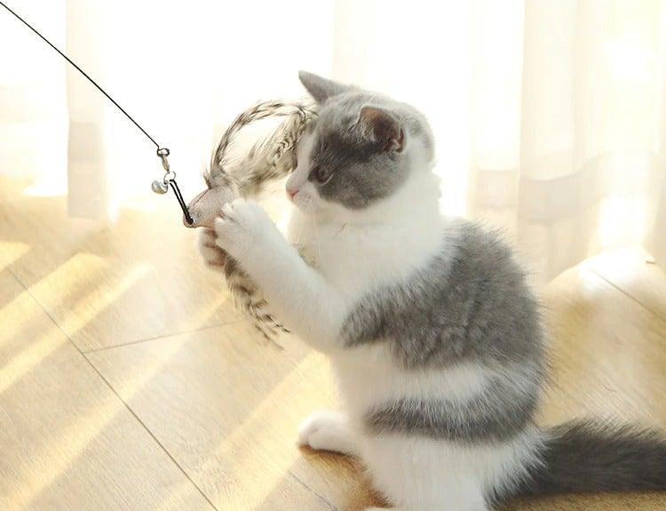 Funny Feather Bird with Bell Cat Stick Toy for Kitten Playing Teaser Wand Toy Cat Supplies Interactive Wiggle Moving Cat Kicker Toy with Plush Interactive Cat Toys Fun Toy For Cat Exercise Stevvex