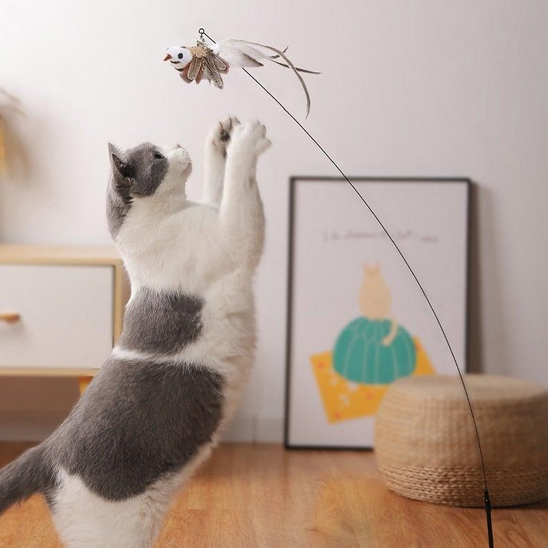 Funny Feather Bird with Bell Cat Stick Toy for Kitten Playing Teaser Wand Toy Cat Supplies Interactive Wiggle Moving Cat Kicker Toy with Plush Interactive Cat Toys Fun Toy For Cat Exercise Stevvex