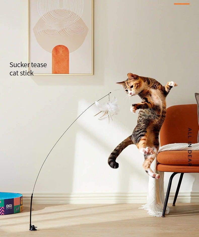 Funny Feather Bird with Bell Cat Stick Toy for Kitten Playing Teaser Wand Toy Cat Supplies Interactive Wiggle Moving Cat Kicker Toy with Plush Interactive Cat Toys Fun Toy For Cat Exercise Stevvex