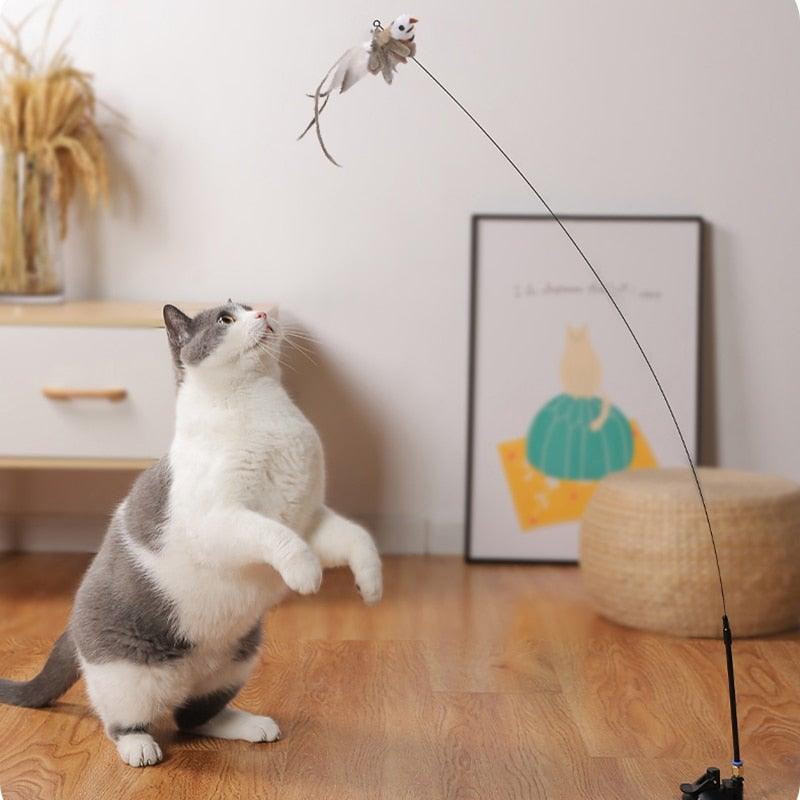 Funny Feather Bird with Bell Cat Stick Toy for Kitten Playing Teaser Wand Toy Cat Supplies Interactive Wiggle Moving Cat Kicker Toy with Plush Interactive Cat Toys Fun Toy For Cat Exercise Stevvex