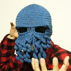 Funny Party Octopus Beard Hat Unisex Animal Cthulhu Crocheted Tentacle Knit Wind Mask Ski Cap Halloween Hats Bear Boys Octopus Beanie Hat For Men Winter Warm Skiing Biking Costume Squid Mask Foldaway Beard Octopus Pirate Hats Bearded Caps Stevvex
