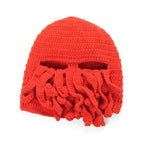 Funny Party Octopus Beard Hat Unisex Animal Cthulhu Crocheted Tentacle Knit Wind Mask Ski Cap Halloween Hats Bear Boys Octopus Beanie Hat For Men Winter Warm Skiing Biking Costume Squid Mask Foldaway Beard Octopus Pirate Hats Bearded Caps Stevvex