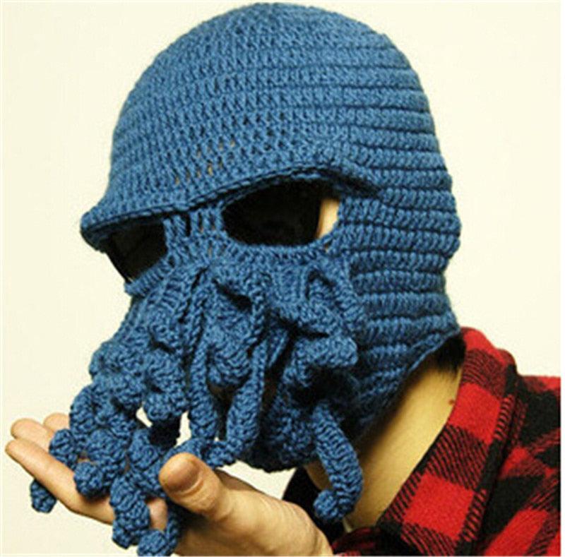Funny Party Octopus Beard Hat Unisex Animal Cthulhu Crocheted Tentacle Knit Wind Mask Ski Cap Halloween Hats Bear Boys Octopus Beanie Hat For Men Winter Warm Skiing Biking Costume Squid Mask Foldaway Beard Octopus Pirate Hats Bearded Caps Stevvex