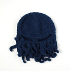 Funny Party Octopus Beard Hat Unisex Animal Cthulhu Crocheted Tentacle Knit Wind Mask Ski Cap Halloween Hats Bear Boys Octopus Beanie Hat For Men Winter Warm Skiing Biking Costume Squid Mask Foldaway Beard Octopus Pirate Hats Bearded Caps Stevvex