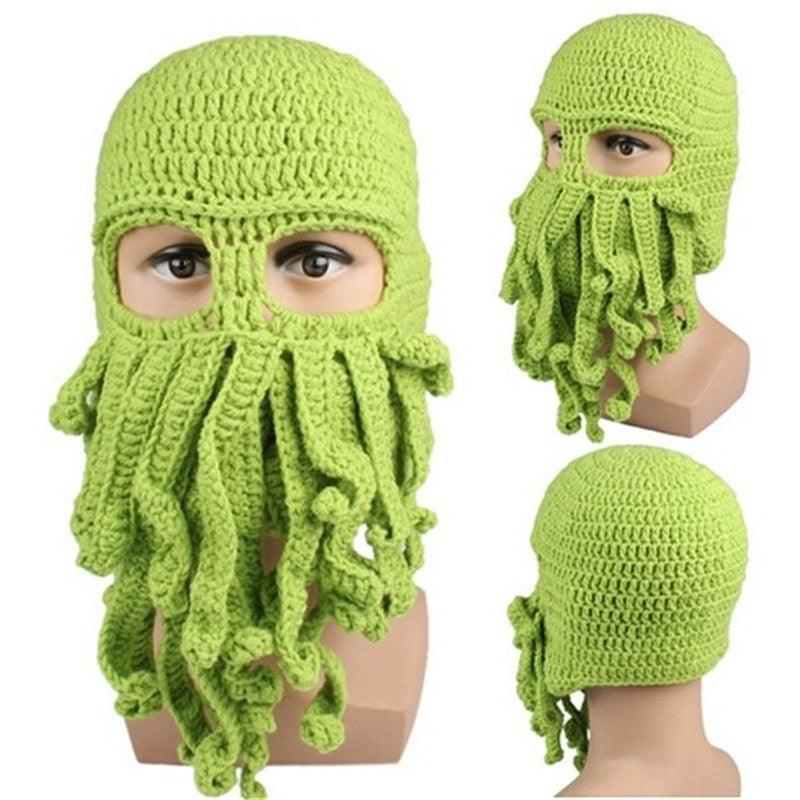 Funny Party Octopus Beard Hat Unisex Animal Cthulhu Crocheted Tentacle Knit Wind Mask Ski Cap Halloween Hats Bear Boys Octopus Beanie Hat For Men Winter Warm Skiing Biking Costume Squid Mask Foldaway Beard Octopus Pirate Hats Bearded Caps Stevvex