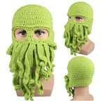 Funny Party Octopus Beard Hat Unisex Animal Cthulhu Crocheted Tentacle Knit Wind Mask Ski Cap Halloween Hats Bear Boys Octopus Beanie Hat For Men Winter Warm Skiing Biking Costume Squid Mask Foldaway Beard Octopus Pirate Hats Bearded Caps Stevvex