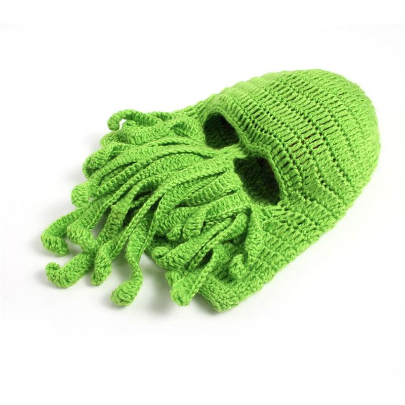 Funny Party Octopus Beard Hat Unisex Animal Cthulhu Crocheted Tentacle Knit Wind Mask Ski Cap Halloween Hats Bear Boys Octopus Beanie Hat For Men Winter Warm Skiing Biking Costume Squid Mask Foldaway Beard Octopus Pirate Hats Bearded Caps Stevvex