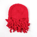 Funny Party Octopus Beard Hat Unisex Animal Cthulhu Crocheted Tentacle Knit Wind Mask Ski Cap Halloween Hats Bear Boys Octopus Beanie Hat For Men Winter Warm Skiing Biking Costume Squid Mask Foldaway Beard Octopus Pirate Hats Bearded Caps Stevvex