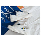 Funny Yellow Cartoon Design Sneakers Women Casual Fashion New Flat Vulcanized Sneakers Lace Up Canvas Shoes Men Comfortable Canvas Flats Summer Fashion Lace-up Sneakers Stevvex
