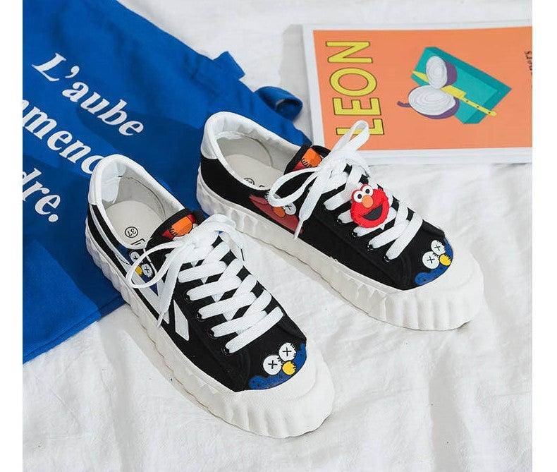 Funny Yellow Cartoon Design Sneakers Women Casual Fashion New Flat Vulcanized Sneakers Lace Up Canvas Shoes Men Comfortable Canvas Flats Summer Fashion Lace-up Sneakers Stevvex