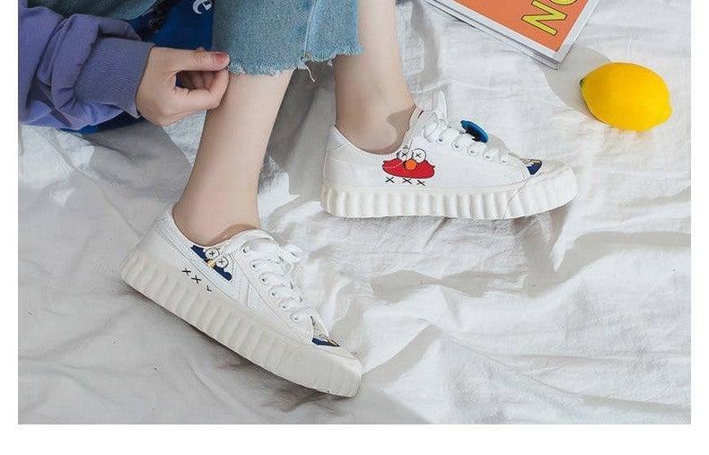 Funny Yellow Cartoon Design Sneakers Women Casual Fashion New Flat Vulcanized Sneakers Lace Up Canvas Shoes Men Comfortable Canvas Flats Summer Fashion Lace-up Sneakers Stevvex