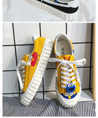 Funny Yellow Cartoon Design Sneakers Women Casual Fashion New Flat Vulcanized Sneakers Lace Up Canvas Shoes Men Comfortable Canvas Flats Summer Fashion Lace-up Sneakers Stevvex