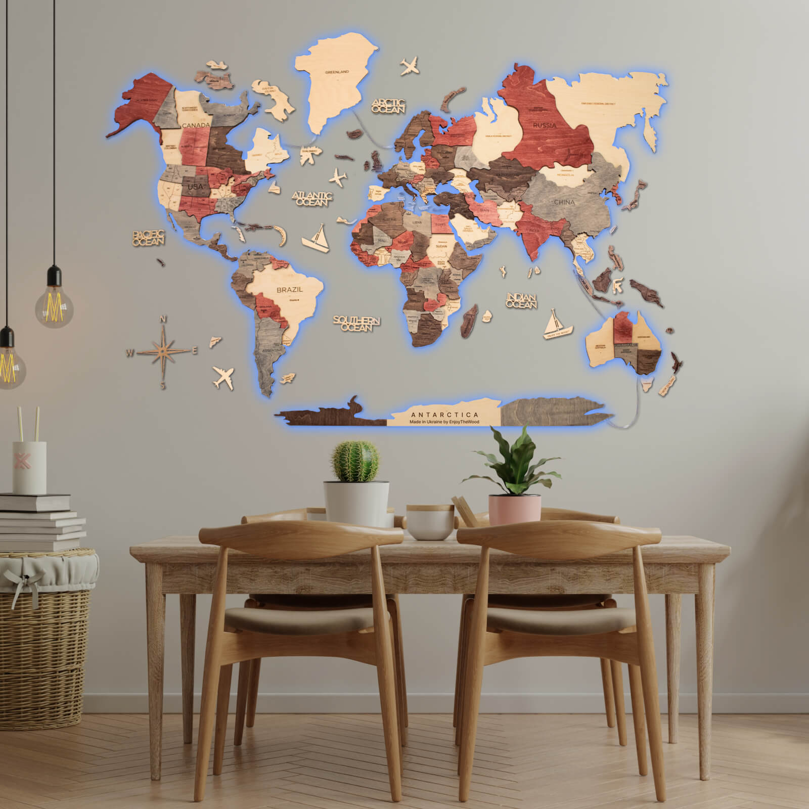 3D LED Wooden World Map 3.0 Fusion - SJB-DIAMOND ELITES