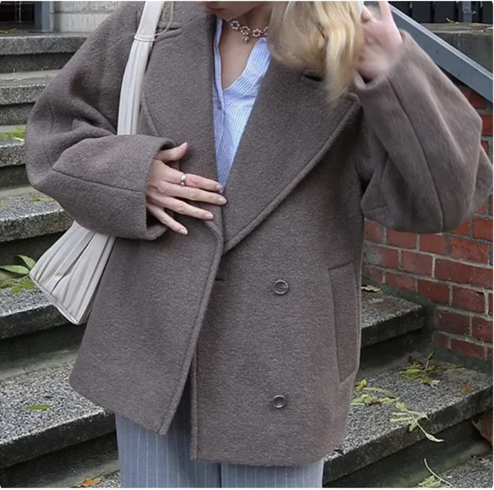 Double-Breasted Short Wool Coat Pi-Mart