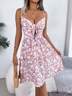 Printed Plunge Sleeve Cami Dress Pi-Mart